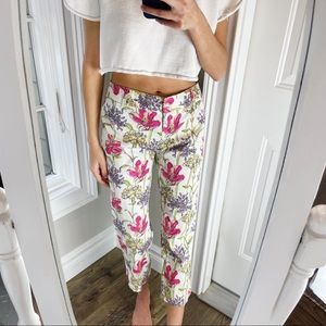 Ann Taylor Loft White Floral Petite Ankle Pants